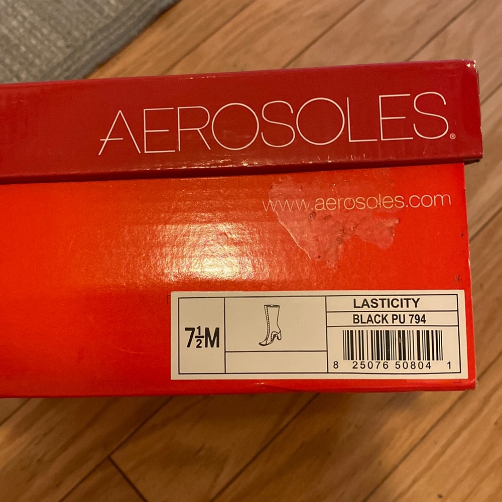 Aerosols Lasticity Black PU Boots, size 7.5 M
